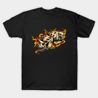 Grinning skull dice and flames T-Shirt